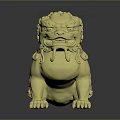 Decorative Golden Traditional Chinese Lion Statue With Ornate Details And Shiny Surface