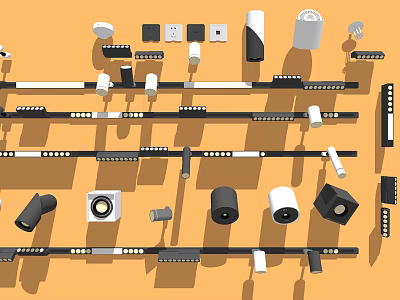 Downlights and Spotlights Modern Designs with Installation Tracks and Accessories 3d model