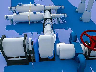 Industrial Equipment With Pipes Valves And Mechanical Components Setup 3d model