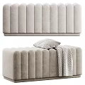 Modern Light Gray Upholstered Ottoman With Decorative Stitching Accent Pillow And Throw Blanket