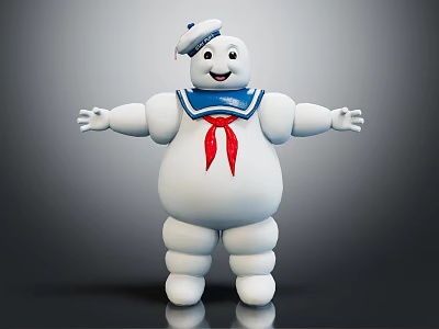 Cute Smiling White Marshmallow Toy Character With Sailor Hat Red Neckerchief And Outstretched Arms 3d model