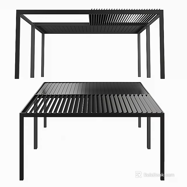 Black Metal Table with Slatted Top Design and Thin Legs for Modern Indoor Outdoor Spaces 3d model 