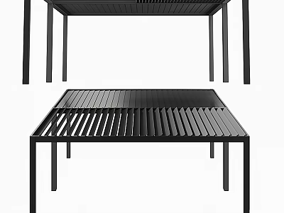 Black Metal Table with Slatted Top Design and Thin Legs for Modern Indoor Outdoor Spaces 3d model
