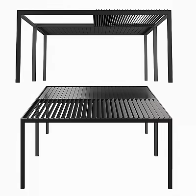 Black Metal Table with Slatted Top Design and Thin Legs for Modern Indoor Outdoor Spaces 3d model