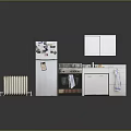 White Refrigerator With Stickers In Small Kitchen Setup With Stove Sink And Cabinets