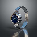 Stylish Modern Watch With Silver Stainless Steel Band And Blue Dial