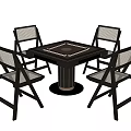 Modern Minimalist Square Entertainment Table With Cylindrical Base And Four Wicker Chairs