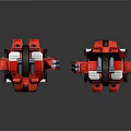 Two Red Robot Action Figures With Blue Silver Panels And Mechanical Design
