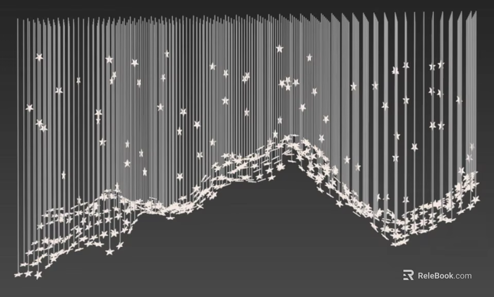 Modern Artistic Chandelier With Vertical Stripes And Star Decorations In Wavy Design 3d model 