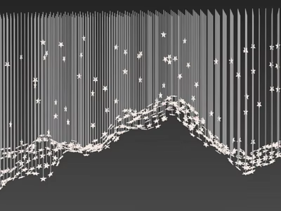 Modern Artistic Chandelier With Vertical Stripes And Star Decorations In Wavy Design 3d model