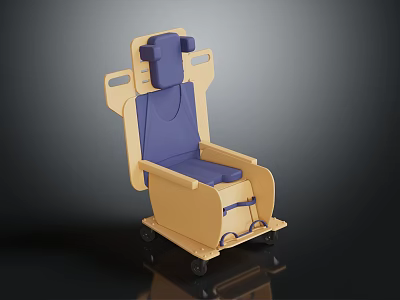 Beige Chair With Blue Cushion Armrests Backrest And Rolling Wheels Design 3d model