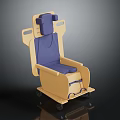 Beige Chair With Blue Cushion Armrests Backrest And Rolling Wheels Design