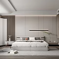 Modern Bedroom Interior Design With Neutral Paneled Wall Bed Area Rug And Black Armchair