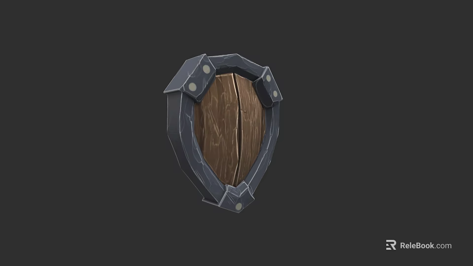 Cracked Wooden Shield With Metal Frame And Rivets As Protective Weapon 3d model 