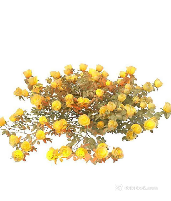 Beautiful Yellow Roses Blooming In A Lush Garden Bush With Green Leaves 3d model 
