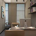 Modern Front Desk Reception With Curved White Walls Female Staff Computer Potted Plant
