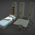 Medical Patient Bed With Blue Bedding Clinical Storage Cabinets And Hospital Tables Chairs