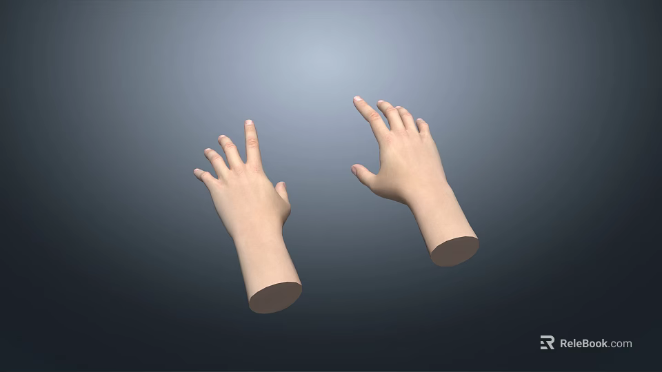 Realistic 3D Model Hands For Game And Movie Character With Open Fingers Pose 3d model 