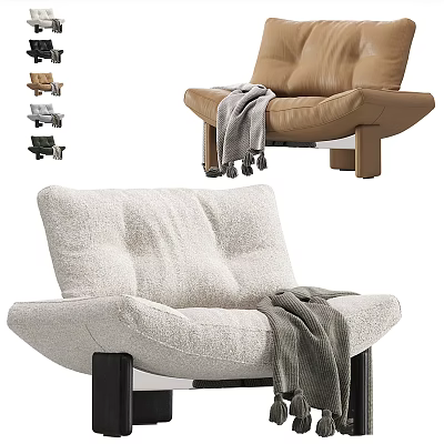 Comfortable Modern Upholstered Lounge Chair With Leather Fabric Different Colors And Gray Blanket 3d model