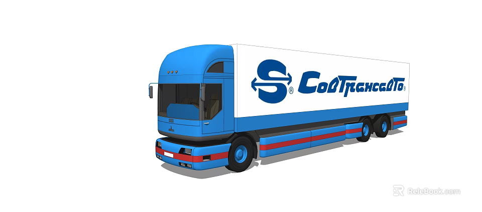 Blue CoolTrans Truck Featuring Company Logo and White Body Design Elements 3d model 