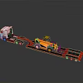 White Heavy Duty Truck Transporting Yellow Forklift On Red Flatbed Trailer