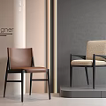 Brown Leather and Beige Upholstered Dining Chairs in Modern Designer Style