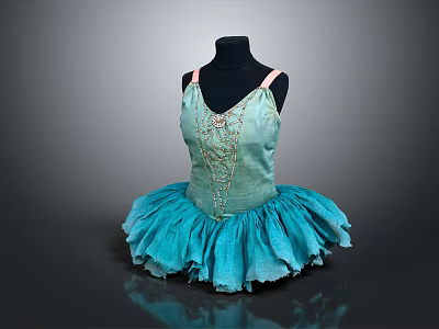 Light Turquoise Ballet Dress With Spaghetti Straps And Fluffy Tulle Skirt 3d model