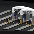 Industrial Park Entrance Gate With Security Check Points Staff Traffic Cones And Lanes