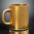 Golden Textured Mug With Handle And Shiny Finish On Black Surface