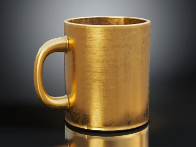 Golden Textured Mug With Handle And Shiny Finish On Black Surface 3d model