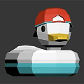 Low Poly Style Duck Figurine With Red Hat Yellow Beak Black Eyes And Blue Interior
