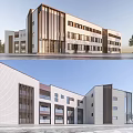 Modern School Building Complex With Glass Facade And Multi Story Educational Structure