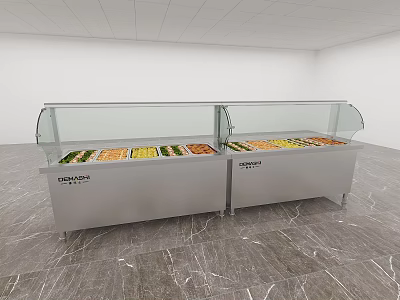 Modern Stainless Steel Food Display Cases With Glass Cover For Assorted Foods In Interior Setting 3d model