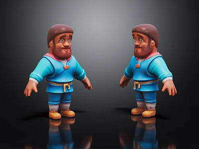 Two 3D Cartoon Characters With Blue Outfit Brown Hair And Similar Design 3d model