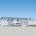 Modern Architectural Building With Unique Reticulated Roof Structure Water Reflection And Cloudy Sky Public Venue