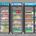 Modern Commercial Display Refrigerators With Glass Doors Filled With Various Beverages