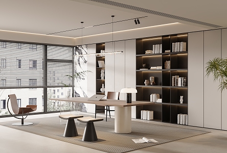 Modern Home Study Desk Bookcase Ornaments Vase Book Single Chair Stool Decorative Cabinet Computer 3d model