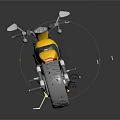 Yellow Motorcycle With Black Seat And Silver Wheels On Reflective Dark Surface