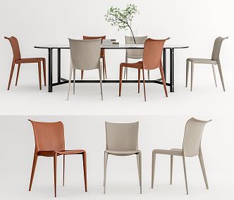 Modern Dining Table and Chair Combination Rock Plate Dining Table Leather Dining Chair Single Chair 3d model