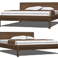 Stylish Double Bed With Wooden Frame White Mattress And Pillows For Bedroom Interior