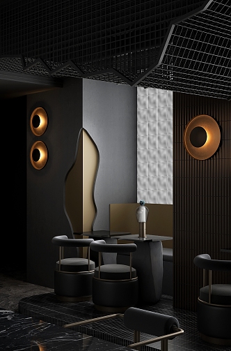 Dark Dining Bar Space 3d model