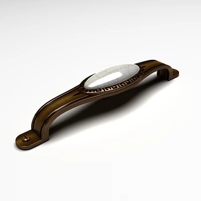 Ornate Brass Door Handle Featuring Intricate Patterns And White Oval Inlay 3d model