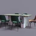 Modern Dining Table Set With Oval Marble Top And Green Brown Chairs 3d model