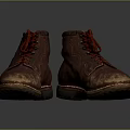 High Top Shoes with Red Laces Brown Upper Worn Out Look and Treaded Brown Sole Design