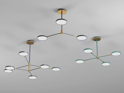 Modern Multi Arm Chandeliers With Circular Shades And Colored Metal Frames 3d model