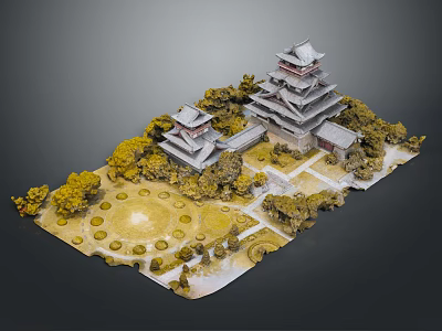 Ancient Chinese Architecture With Multi Tiered Tower Traditional Courtyard And Surrounding Trees 3d model