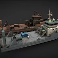 Three Different Types of Ships 3D Model with Gray Brown Hulls and Deck Equipment