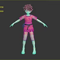 Game Movie Character With Brown Short Hair Pink Polka Dot Shirt Yellow Shorts And Barefoot