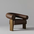 Modern Brown Leisure Chair with Curved Armrests Upholstered Seat And Wooden Legs