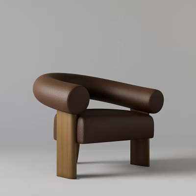 Modern Brown Leisure Chair with Curved Armrests Upholstered Seat And Wooden Legs 3d model